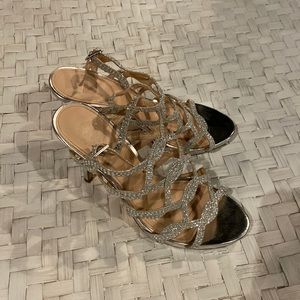 Silver rhinestone heels